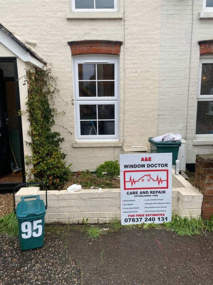 White sash window repair in Tendring, Essex by A&E Window Doctor